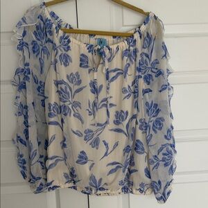 CeCe Blue Floral Blouse